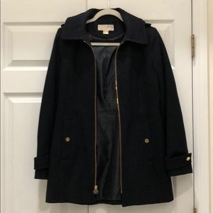 Michael Kors Black Navy Wool Zipper Jacket Coat
